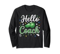 Hello Coach Silbato Plaid Sports Mentor Design Manga Larga