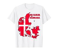 Hello Copenhagen I Love Denmark - Bandera de Mapa danesa para mamá y papá Camiseta gráfica económica, Hombre, Blanco, L
