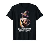 Hello Darkness My Old Friend Black Cat Coffee Mug Witch Cat Camiseta