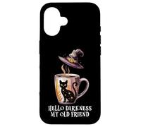 Hello Darkness My Old Friend Black Cat Coffee Mug Witch Cat Carcasa para iPhone 16
