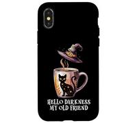 Hello Darkness My Old Friend Black Cat Coffee Mug Witch Cat Carcasa para iPhone X/XS