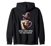 Hello Darkness My Old Friend Black Cat Coffee Mug Witch Cat Sudadera con Capucha