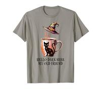 Hello Darkness My Old Friend Black Cat Coffee Mug Witchy Cat Camiseta