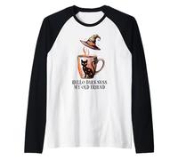 Hello Darkness My Old Friend Black Cat Coffee Mug Witchy Cat Camiseta Manga Raglan