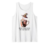 Hello Darkness My Old Friend Black Cat Coffee Mug Witchy Cat Camiseta sin Mangas