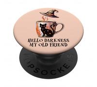Hello Darkness My Old Friend Black Cat Coffee Mug Witchy Cat PopSockets PopGrip Adhesivo