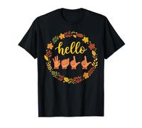 Hello Fall ASL Sign Language Autumn Vibes Hand Signs Pumpkin Camiseta
