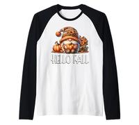 Hello Fall GNOME Dad Graphic For Autumn Womens Cute Pumpkin Camiseta Manga Raglan