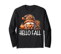 Hello Fall GNOME Dad Graphic For Autumn Womens Cute Pumpkin Manga Larga