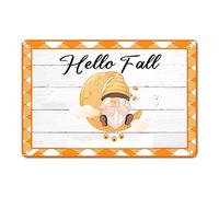 Hello Fall Gnomo Honey Moon - Placa de metal a cuadros naranja de búfalo rústico, decoración de pared de otoño, granja, guardería, Acción de Gracias, arte de pared colgante para el hogar, cocina