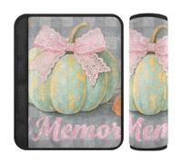 Hello Fall - Juego de 2 correas para el cuello de asiento de coche, diseño de calabaza, diseño a cuadros, color gris, para el cuello, para accesorios de camión, para carro