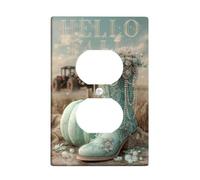 Hello Fall - Placas de cubierta para interruptor de luz/cubiertas de tomacorriente, diseño de botas rústicas verde menta y calabaza, placas de pared termoplásticas, toma dúplex individual de tamaño