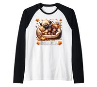 Hello Fall Pug Graphic For Women Men Kids Cute Autumn Dog Camiseta Manga Raglan