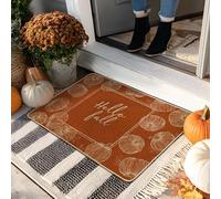 Hello Fall - Tapete de puerta de calabaza naranja para decoración de entrada en interiores y exteriores, de goma, impermeable, antideslizante, resistente a la suciedad, fácil cuidado, 29 x 17 pulgadas