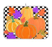 Hello Fall - Tapete de secado de platos reutilizable a cuadros de calabaza de otoño de 18 x 24 pulgadas, rectangular, grande, para decoración del hogar