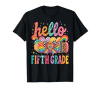 Hello Fifth Grade Rainbow Pencil Bow Back to School Girls Camiseta
