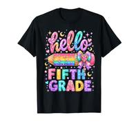 Hello Fifth Grade Rainbow Pencil Bow Back to School Girls Camiseta