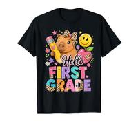 Hello First Grade Capybara Leopard Bow Back To School Girls Camiseta