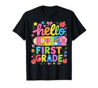 Hello First Grade Rainbow Pencil Bow Back to School Girls Camiseta