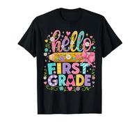 Hello First Grade Rainbow Pencil Bow Back to School Girls Camiseta