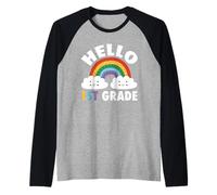 Hello First Grade T-Shirt 1er Grado Profesor Estudiante Camiseta Manga Raglan