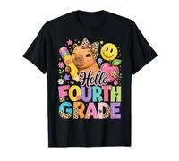 Hello Fourth Grade Capybara Leopard Bow Back To School Girls Camiseta