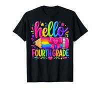 Hello Fourth Grade Rainbow Pencil Bow Back to School Girls Camiseta