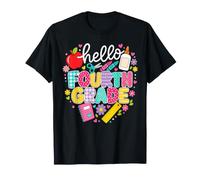 Hello Fourth Grade Rainbow Pencil Bow Back to School Girls Camiseta
