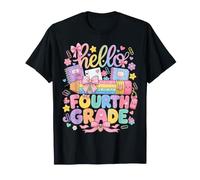 Hello Fourth Grade Rainbow Pencil Bow Back to School Girls Camiseta