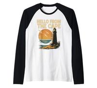 Hello From The Cape Camisa Vintage Faro Gaviota Atardecer Camiseta Manga Raglan