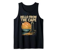Hello From The Cape Camisa Vintage Faro Gaviota Atardecer Camiseta sin Mangas