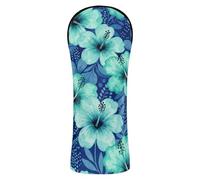 HELLO - Funda para cabeza de golf con estampado floral de hibisco hawaiano azul _00001_00001 - Funda de cuero de primera calidad impermeable con etiqueta de número para maderas y conductor, fundas