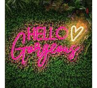 Hello Gorgeous LED neon sign pink for home wedding, birthday party decoration, with adjustable light switch and reusable USB (5V, 16.5X10.6 inches)