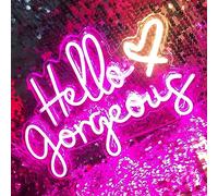 Hello Gorgeous letrero de neón boda familiar Fondo de cumpleaños despedida de soltero rosa LED neón interruptor ajustable (5v, 16.5 "* 11")