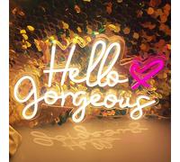 Hello Gorgeous letreros de neón para decoración de paredes con interruptor de luz ajustable - dormitorio de niñas, decoración de vestuario LED neón (blanco cálido) (5v, 16,5 "* 11")