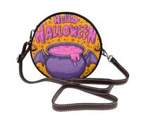 Hello Halloween - Bolso bandolera redondo de piel para mujer, color rosa