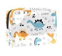 Hello Happy Dinosaur - Neceser de viaje para mujer, bolsa grande de PVC para maquillaje, práctica bolsa organizadora con cremallera, multicolor, 18.5x7.5x13cm/7.3x3x5.1in, Neceser