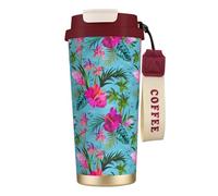 Hello Hawaii - Botella de agua con tapa con popote, de acero inoxidable, boca ancha, aislada, a prueba de fugas, para mujer, color rojo