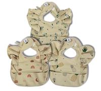 Hello Hippo - Pack de 3 Baberos Impermeables con Volantes y Bolsillo Recoge-Migas - Estilo y Protección para Bebé | Babero Plastificado Unisex 4-12 Meses | Ajustable