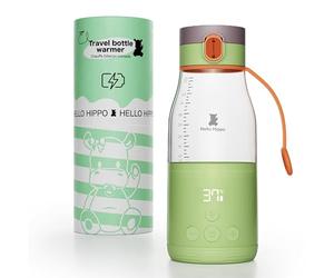 Hello Hippo Premium Calentador de biberón Nomade,portátil,USB, 300 ml,inalámbrico, con batería, ideal de viaje, calentamiento de leche y agua, graduación /30 ml, temperatura ajustable 37 a 50 gradosC