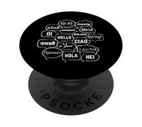 Hello in Many Languages Translator Globetrotter Polyglot PopSockets PopGrip Adhesivo