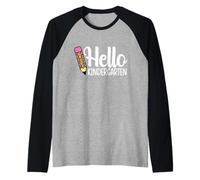 Hello Kindergarten Teacher Leopard Pencil Regreso a la Escuela Camiseta Manga Raglan
