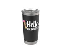 Hello Kindergarten Teacher Leopard Pencil Regreso a la escuela Vaso térmico de acero inoxidable de doble pared