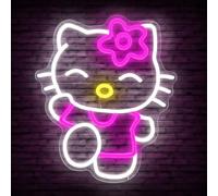 Hello Kit - Letrero de neón regulable con diseño de gatito kawaii, anime, luces LED de neón para decoración de habitación de niñas, dormitorio infantil, cumpleaños, Halloween, Navidad, regalo de 14.7