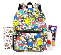 Hello Kitty and Friends - Juego de mochila - Paquete de 40.6 cm My Melody, Kuromi, Keroppi Bookbag, calcomanías, botella, más | Suministros escolares para niños y niñas