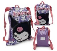 Hello Kitty and Friends Kuromi - Mochila saco infantil My Melody Kuromi Cinnamoroll - Natación playa gimnasio - 32x24,5 cm - 100% Poliéster - Licencia oficial Sanrio (Malva)