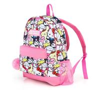 Hello Kitty and Friends - Mochila escolar para niñas | Mochila de viaje para adolescentes y niños con dijes esponjosos | Sanrio Gifts Cute Anime Bag