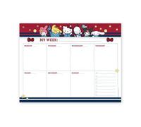 Hello Kitty® and Friends Varsity - Bloc de escritorio semanal sin fecha con 60 páginas extraíbles para planes, citas, tareas y eventos, hoja de calcomanías