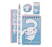 Hello Kitty Cinnamonroll - Juego de papelería de 5 piezas con lápiz, bloc de notas, regla, borrador y sacapuntas para niños