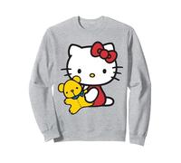 Hello Kitty con Lindo Oso de Peluche Sudadera, Unisex para Adultos, Gris Jaspeado, M
